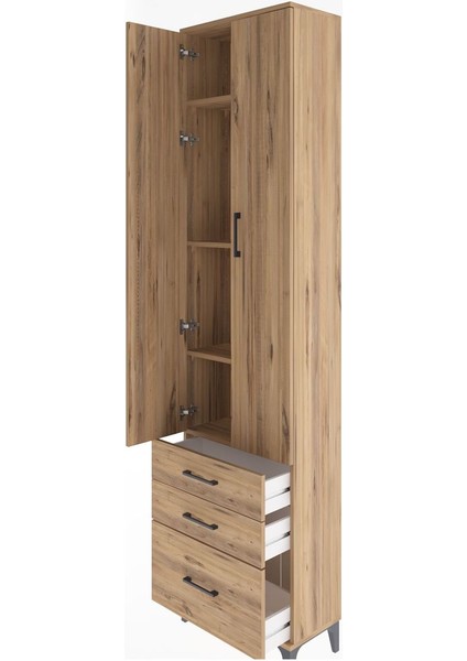 Arges Dolap 4 Raflı 3 Çekmeceli 2 Kapaklı 60X30X243 Çam-Çam fırsatları