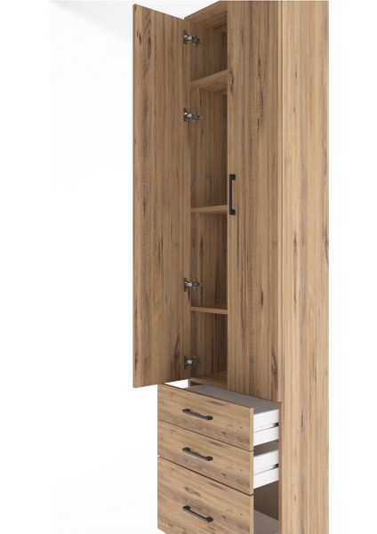 Arges Dolap 4 Raflı 3 Çekmeceli 2 Kapaklı 60X30X243 Çam-Çam indirimleri