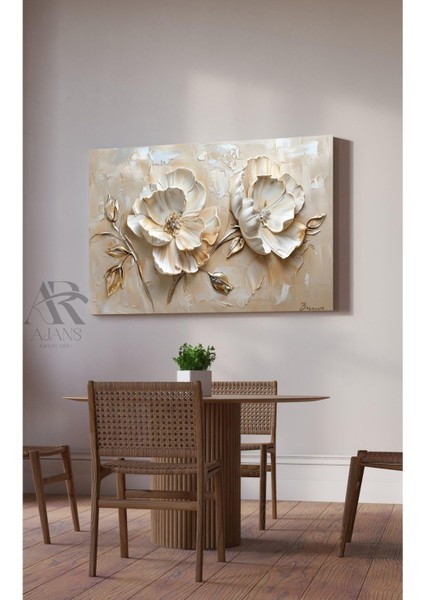 Kanvas Tablo Parlayan Çiçekler Altın Detaylı Dekoratif Kanvas Tablo 70 x 100