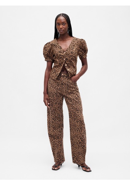 Kadın Kahverengi Puff-Sleeve Seamed Bluz modelleri