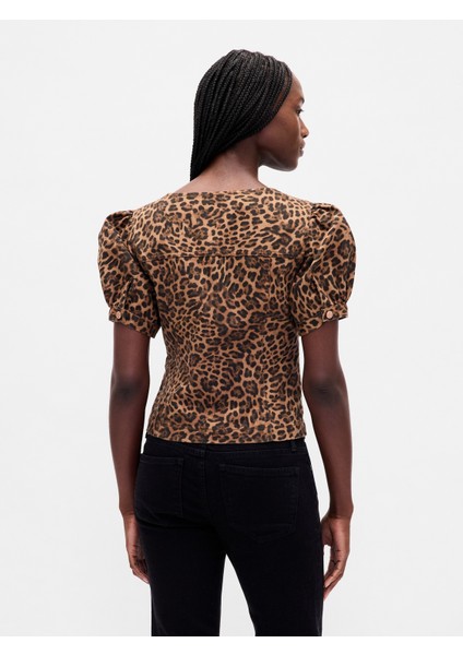 Kadın Kahverengi Puff-Sleeve Seamed Bluz indirimleri