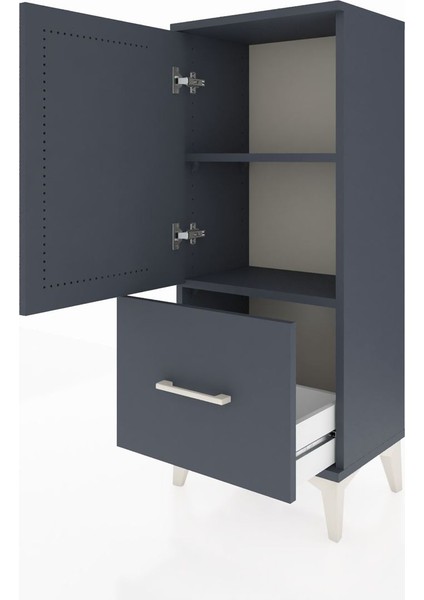 Arges Komodin 2 Raflı Tek Çekmeceli Tek Kapaklı 44X30X106 Antrasit-Antrasit fırsatları