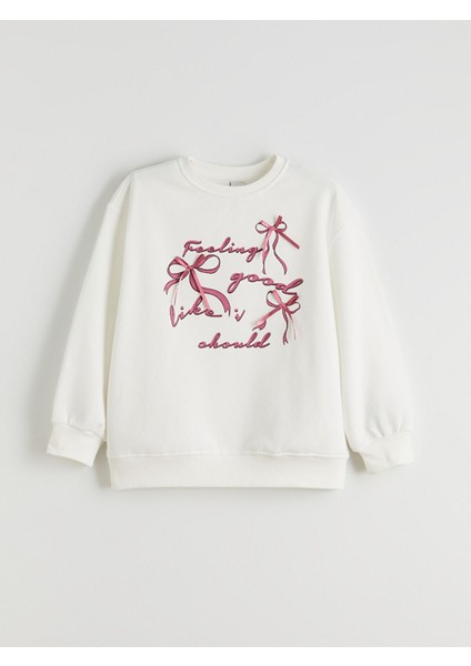 Yeni Sezon Bisiklet Yaka Fiyonk Baskılı Kız Çocuk Sweatshirt modelleri