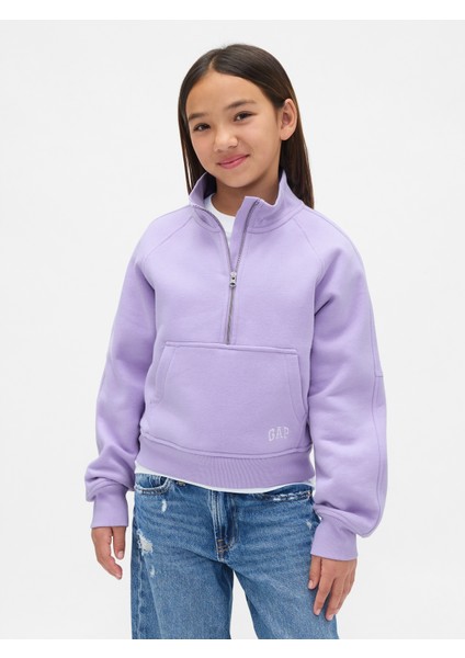 Kız Çocuk Lila Vintagesoft Gap Logo Yarım Fermuarlı Pullover Sweatshirt