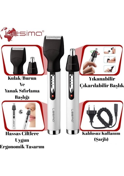 Gri 2in1 Kulak Burun Yanak Tıraş Makinesi, Pratik ve Şık Tasarım