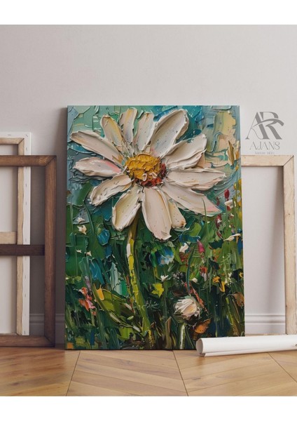 Kanvas Tablo Beyaz Papatya ve Renklerin Ahengi Dekoratif Kanvas Tablo 60 x 90
