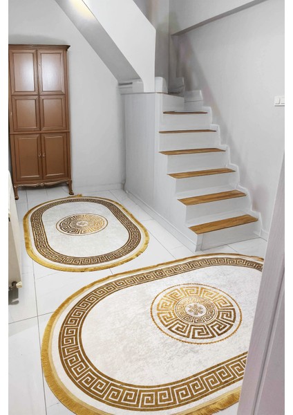 Yıkanabilir Dijital Baskılı Kaymaz Tabanlı Dekoratif Halı ve Yolluk Seti