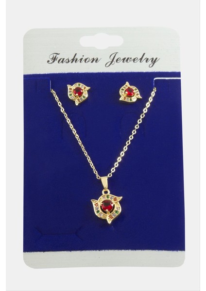 Çiçek Zirkon Taşlı Set Kolye