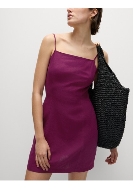 Keten Karışımlı Mini Shift Elbise