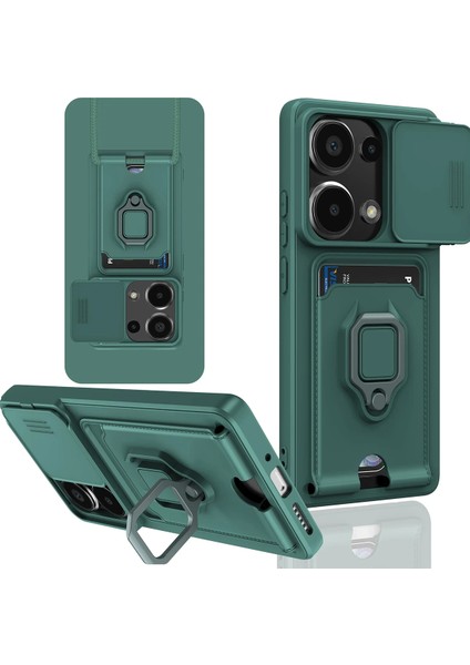 Xiaomi Redmi Note 13 Pro 5g Uyumlu Taşıma Askılı - Kartlıklı - Stantlı - Kamera Korumalı Silikon Telefon Kılıfı