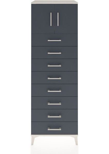 Hyperion Dolap Tek Raflı 8 Çekmeceli 2 Kapaklı 60X44X182 Aytaşı-Antrasit