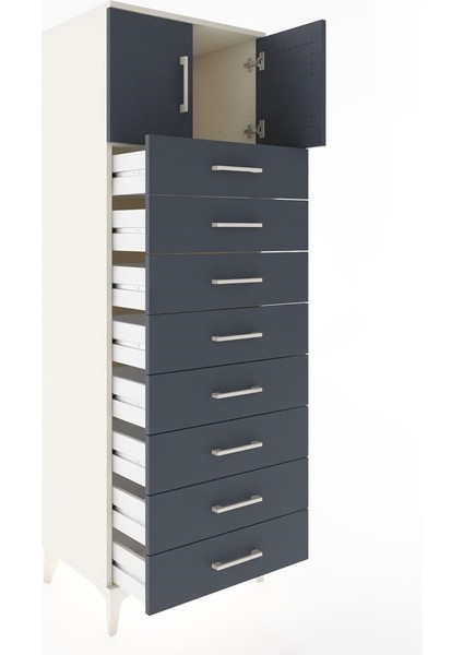 Hyperion Dolap Tek Raflı 8 Çekmeceli 2 Kapaklı 60X44X182 Aytaşı-Antrasit fırsatları