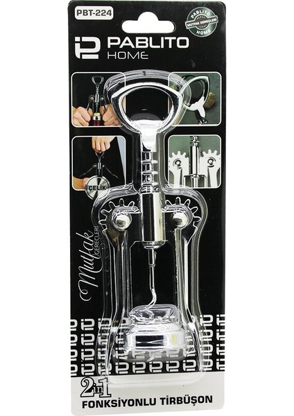 2in1 Metal Çelik Tirbuşon - Kapak Açacak (4172)