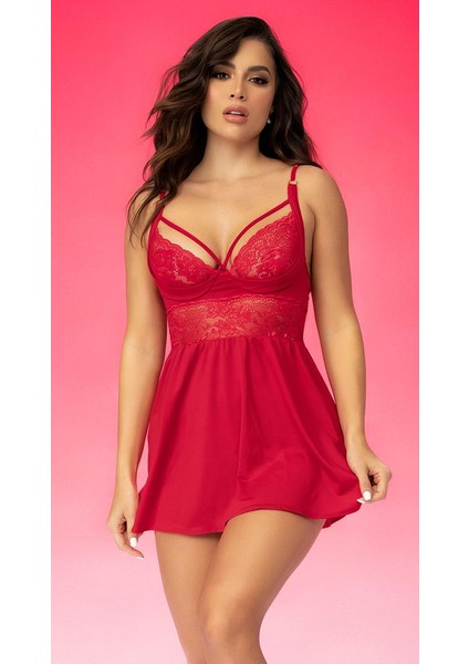 Amorasecret Amorasecret Fantezi Mini Dantel Detaylı Kırmızı Şık Gecelik