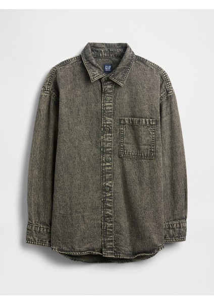 Erkek Çocuk Koyu Gri Denim Gömlek