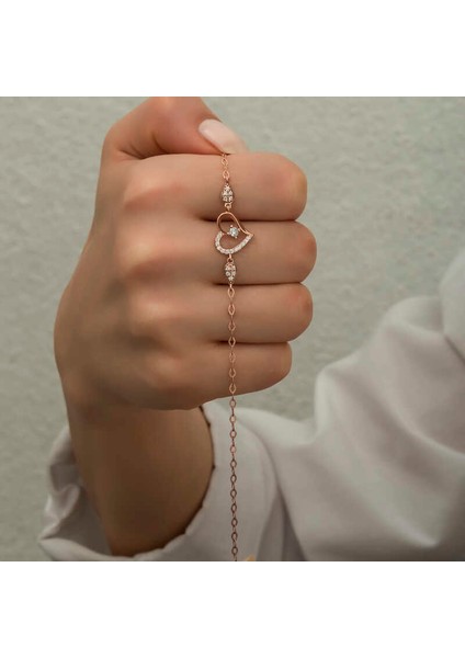 925 Ayar Gümüş Rose Kalpli Tektaş Kadın Bileklik fırsatları