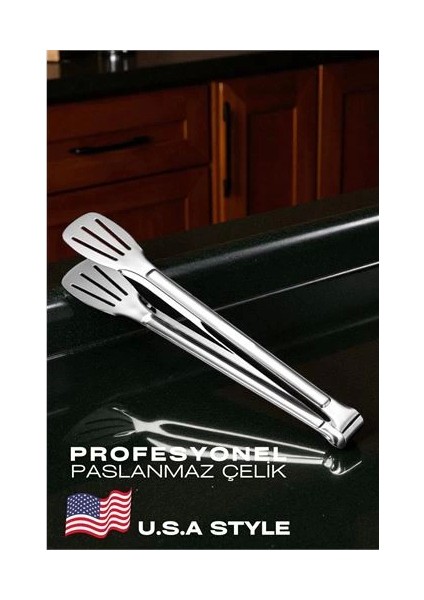 Bfs Amerikan Tip Mutfak Maşası 304 Paslanmaz Çelik Makarna Pasta Salata Çok Amaçlı Maşa