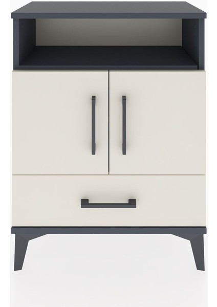 Arges Komodin 3 Raflı Tek Çekmeceli 2 Kapaklı 60X30X80 Antrasit-Aytaşı