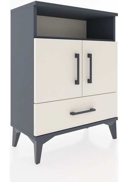 Arges Komodin 3 Raflı Tek Çekmeceli 2 Kapaklı 60X30X80 Antrasit-Aytaşı fiyatları