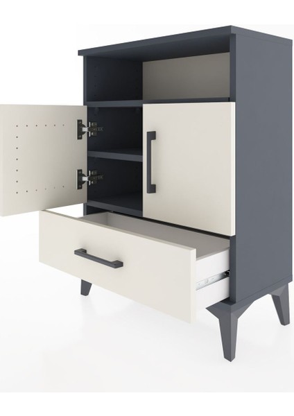 Arges Komodin 3 Raflı Tek Çekmeceli 2 Kapaklı 60X30X80 Antrasit-Aytaşı fırsatları