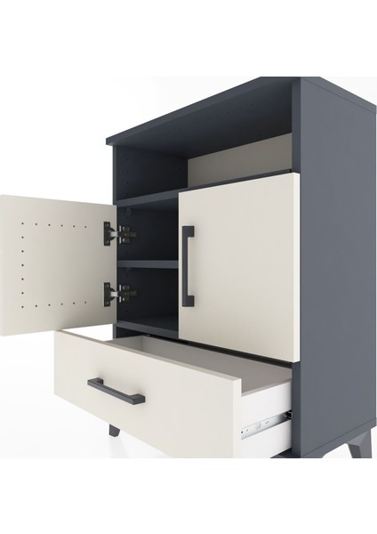Arges Komodin 3 Raflı Tek Çekmeceli 2 Kapaklı 60X30X80 Antrasit-Aytaşı indirimleri