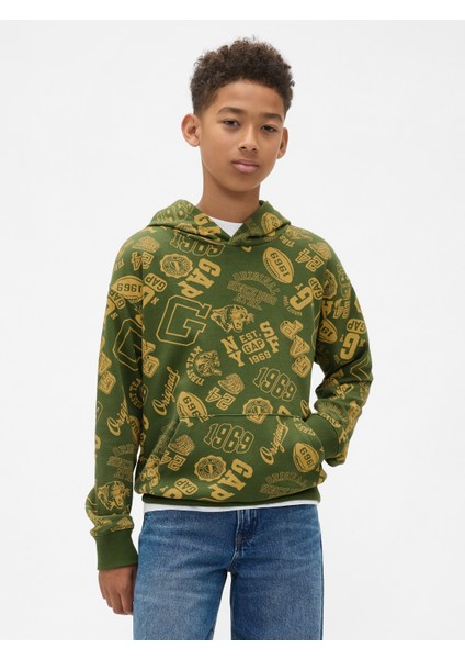 Erkek Çocuk Yeşil Relaxed Gap Baskılı Sweatshirt