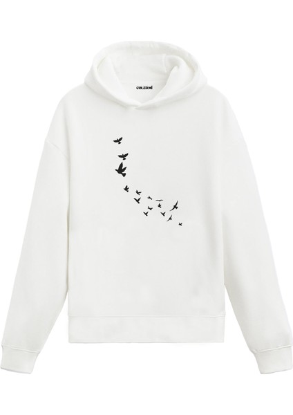 Uçan Kuşlar Tasarım Baskılı Unisex Kapüşonlu Hoodie