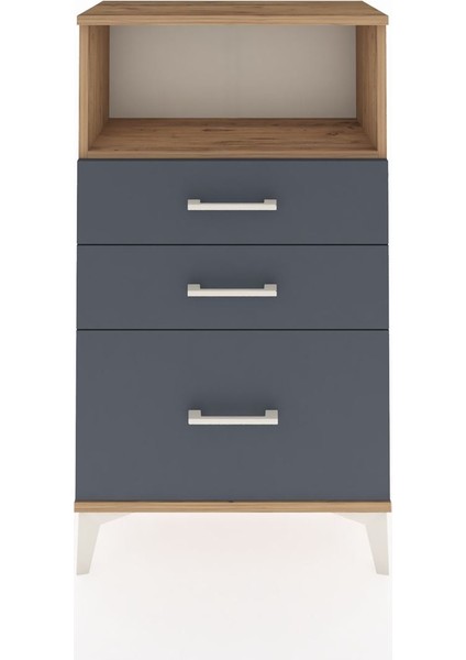 Arges Komodin Tek Raflı 3 Çekmeceli 60X30X106 Çam-Antrasit
