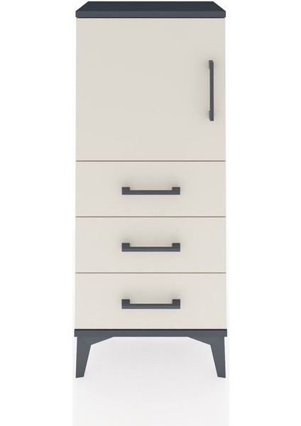 Arges Komodin 2 Raflı 3 Çekmeceli Tek Kapaklı 44X30X106 Antrasit-Aytaşı