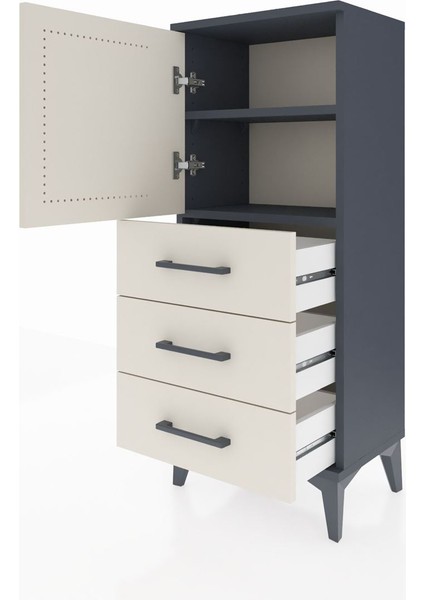 Arges Komodin 2 Raflı 3 Çekmeceli Tek Kapaklı 44X30X106 Antrasit-Aytaşı fırsatları