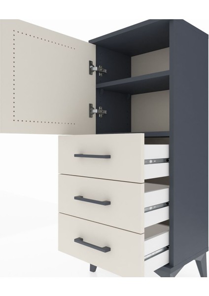 Arges Komodin 2 Raflı 3 Çekmeceli Tek Kapaklı 44X30X106 Antrasit-Aytaşı indirimleri