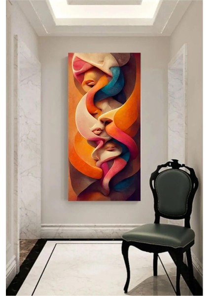 Kanvas Tablo Turuncu Çift Yüzler Birbirini Sarılmış Soyut Çizim Dekoratif Kanvas Tablo 70 x 100