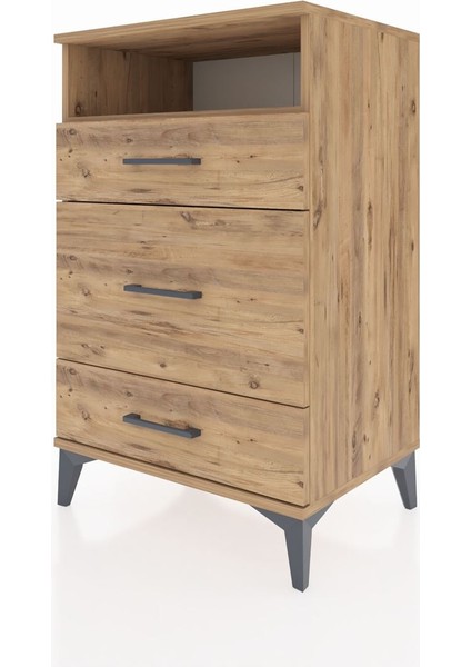 Hyperion Komodin Tek Raflı 3 Çekmeceli 60X44X96 Çam-Çam modelleri