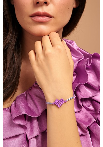 Mor Kalpli Miyuki Boncuklu Ayarlanabilir Makrome Bileklik fiyatları