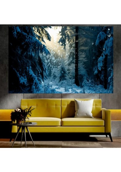 Karlı Doğa Manzaralı Sanatsal Dekoratif Duvar Tablosu (50X70 Cm)