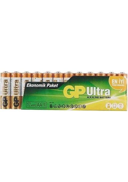 Batteries 15AU Ultra Alkalin LR6/E91/AA Pil, 1.5 Volt, 12&apos;li Paket, Bakır/siyah/beyaz fiyatları