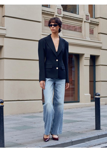60774 Fitted Kesim Vatkalı Blazer-Lacivert modelleri