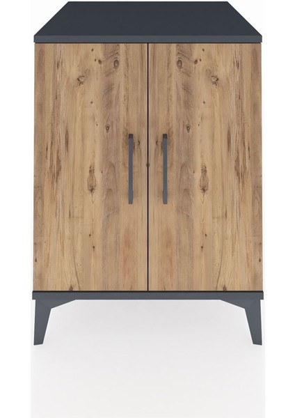 Kronos Komodin Tek Raflı 2 Kapaklı 60X59X80 Antrasit-Çam