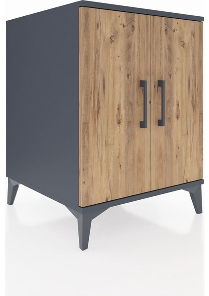 Kronos Komodin Tek Raflı 2 Kapaklı 60X59X80 Antrasit-Çam fiyatları