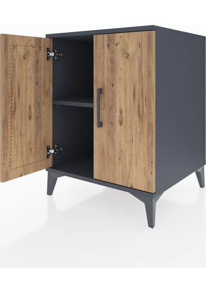 Kronos Komodin Tek Raflı 2 Kapaklı 60X59X80 Antrasit-Çam fırsatları