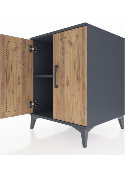Kronos Komodin Tek Raflı 2 Kapaklı 60X59X80 Antrasit-Çam indirimleri