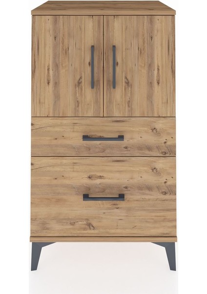 Hyperion Komodin 2 Raflı 2 Çekmeceli 2 Kapaklı 60X44X106 Çam-Çam