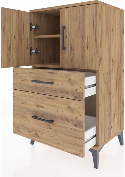 Hyperion Komodin 2 Raflı 2 Çekmeceli 2 Kapaklı 60X44X106 Çam-Çam fırsatları