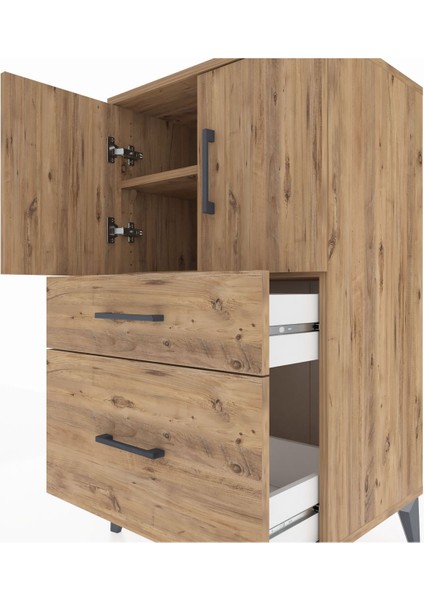 Hyperion Komodin 2 Raflı 2 Çekmeceli 2 Kapaklı 60X44X106 Çam-Çam indirimleri