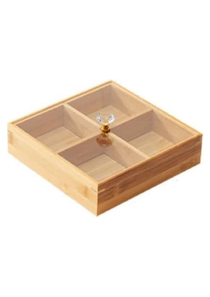 Bambu Bölmeli Kapaklı Sunumluk, Kuru Meyve, Kuru Yemiş ve Drajeleriniz Için (Kare) modelleri