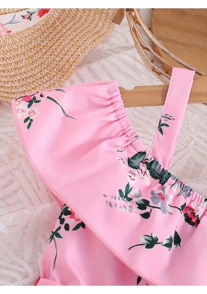 Kız Çocuk Pembe Çiçek Desenli Kuşaklı Tulum modelleri