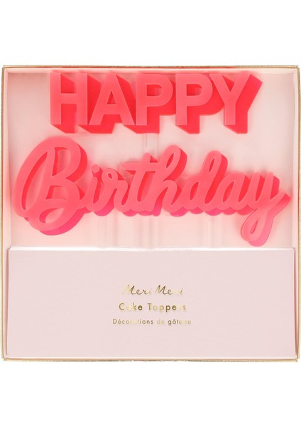 Happy Birthday Pembe Akrilik Pasta Süsü