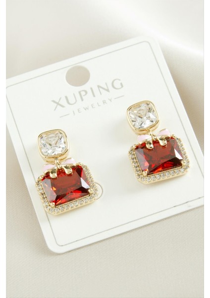 Xuping Kare Zirkon Taşlı Lüks Çelik Küpe