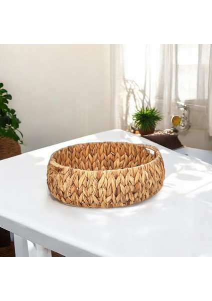 El Yapımı Hasır Dekoratif Yuvarlak Sepet, Hasır Dekoratif Tepsi 3 Model Seçenekli (35 * 12CM) (Büyük)