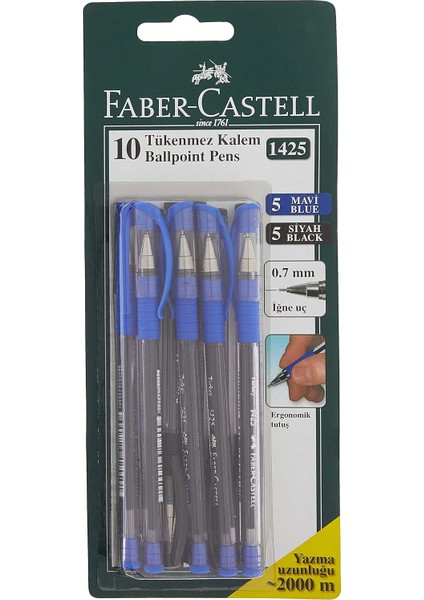 1425 10&apos;lu 2 Renk Tükenmez ( 5 Siyah+5 Mavi)
